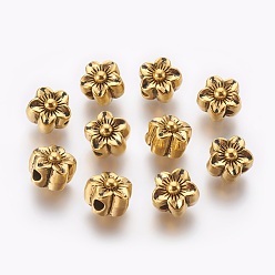 Antique Golden Tibetan Style Alloy Beads, Lead Free & Cadmium Free, Flower, Antique Golden, 12x10mm, Hole: 3.5mm