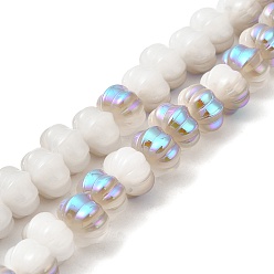 Lilac Half Rainbow Plated Electroplate Glass Beads, Two Tone, Pumpkin, Lilac, 9x11x12mm, Hole: 1.2mm, about 74pcs/strand, 23.23 inch(59cm)