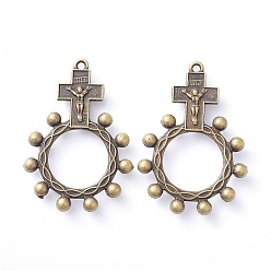 Antique Bronze Tibetan Style Alloy Pendants, For Easter, Crucifix Cross with Ring, Cadmium Free & Nickel Free & Lead Free, Antique Bronze, 46x32x4mm, Hole: 2mm, about 150pcs/1000g