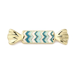 Teal Rack Plating Brass Enamel Connector Charms, Long-Lasting Plated, Lead Free & Cadmium Free, Real 18K Gold Plated, Candy Link, Teal, 9.5x36x4.5mm, Hole: 1.4mm