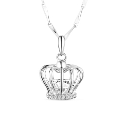 Platinum TINYSAND Rhodium Plated 925 Sterling Silver Crown Pendant Necklace, with Cubic Zirconia, Platinum, 17.2 inch