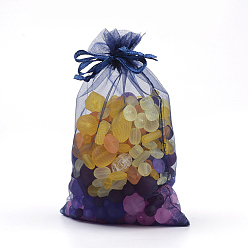 Midnight Blue Valentines Day Gifts Packages Organza Bags, with Ribbons, Rectangle, Midnight Blue, 14x17cm
