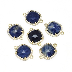 Sodalite Natural Sodalite Links connectors, with Golden Tone Brass Findings and Cubic Zirconia, Faceted, Square, Clear, 18.5~19x13.5x4.5mm, Hole: 1.6mm