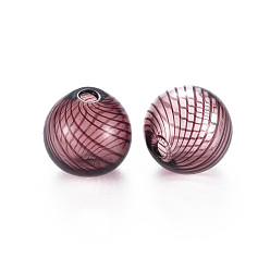 Purple Transparent Handmade Blown Glass Globe Beads, Stripe Pattern, Round, Purple, 14.5~16mm, Hole: 1~2mm