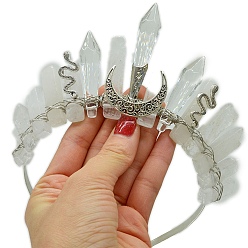 Хрусталь Резинки для волос из натуральных кристаллов кварца, повязки для волос в виде лунной короны для женщин и девочек, 350x150 мм