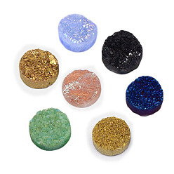 Mixed Color Electroplate Natural Druzy Crystal Cabochons, Flat Round, Dyed, Mixed Color, 8x3~6mm