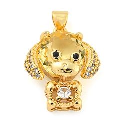 Золотистый Покрытие стойки латунь микропаве прозрачные подвески из кубического циркония, со стеклом, долговечный, без кадмия и без свинца, собака прелести, золотые, 20.5x16.5x8 мм, отверстие : 4x3.5 мм