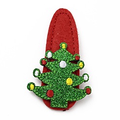 Green Glitter Christmas Tree Non Woven Fabric Snap Hair Clips, with Iron Clips, Hair Accessorise for Girls, Green, 56x34x4mm