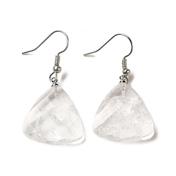 Хрусталь Серьги-подвески с треугольными ограненными кристаллами кварца, платиновые латунные серьги, 40x20.5 мм