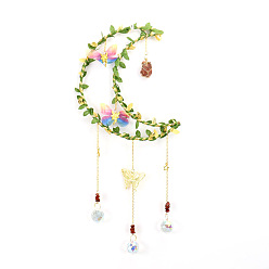 Other Quartz Crystals Moon Chakra Hanging Pendants Decoration, with Natural Red Quartz Chips and Brass Findings, for Home, Garden Decoration, 500mm