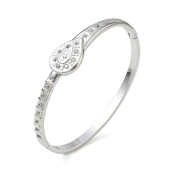 Stainless Steel Color 304 Stainless Steel Crystal Rhinestone Hinged Cuff Bangles, Teardrop, Stainless Steel Color, Inner Diameter: 1.97 inch(5cm)x2.36 inch(6cm)
