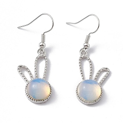 Опал Серьги-подвески с опаловым кроликом, платиновые латунные украшения для женщин, 42 мм, штифты : 0.6 мм