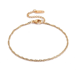 Golden 304 Stainless Steel Singapore Chain Bracelets, Water Wave Chain Bracelets, Golden, 9-1/2 inch(24.2cm)