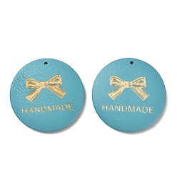 Темно-Голубой Древесины подвески, плоские круглые подвески с надписью "ручная работа", глубокое синее небо, 39.5~40.5x5~5.5 мм, отверстие : 1.4 мм