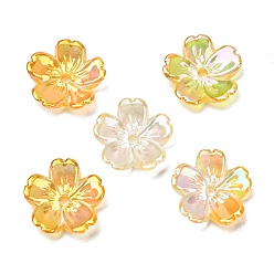Orange UV Plating Opaque Acrylic Beads, Iridescent, Flower, Gradient Color, Orange, 12x12x3mm, Hole: 1.4mm