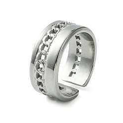 Stainless Steel Color 304 Stainless Steel Open Cuff Ring, Hollow Curb Chains Ring, Stainless Steel Color, Inner Diameter: 17.4mm