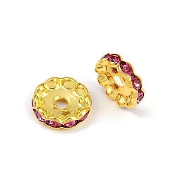 Розовый Латунные бусины разделители для поставки стразов, класс А, волнистый край, золото , рондель, светло-розовый, 12x4 мм, отверстие : 2.5 мм