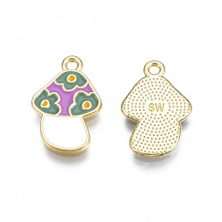 Orchidéeée Foncé Crémaillère placage pendentifs en émail d'alliage, sans cadmium et sans nickel et sans plomb, champignons, orchidée noire, 19x12.5x1.5mm, Trou: 1.5mm
