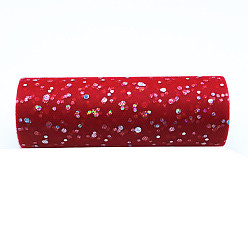 Red 10 Yards Sparkle Polyester Tulle Fabric Rolls, Deco Mesh Ribbon Spool with Paillette, for Wedding and Decoration, Red, 15cm