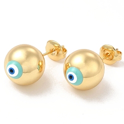 Turquoise Enamel Evil Eye Stud Earrings, Real 18K Gold Plated Brass Ball Post Earrings for Women, Turquoise, 12mm, Pin: 0.7mm