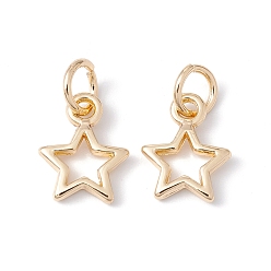 Golden Rack Plating Alloy Charms, with Jump Rings, Long-Lasting Plated, Cadmium Free & Lead Free, Hollow Star, Golden, 12x9.5x2mm, Hole: 4mm