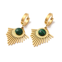 Малахит Вакуумное покрытие pvd 304 серьги-кольца из нержавеющей стали в форме веера, женские серьги-капли из натурального малахита, золотые, 43x25 мм