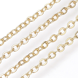 Real 18K Gold Plated Brass Cable Chains, Soldered, with Spool, Flat Oval, Nickel Free, Real 18K Gold Plated, 1x0.7x0.2mm, about 98.42 Feet(30m)/roll