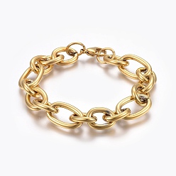 Golden Ion Plating(IP) 304 Stainless Steel Cross Chain Bracelets, Polished Jewelry, with Lobster Claw Clasps, Golden, 8-1/4 inch(21cm), link: 20x13x3mm and 16x12x3mm