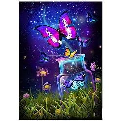 Royal Blue DIY Rectangle Butterfly Theme Diamond Painting Kits, Including Canvas, Resin Rhinestones, Diamond Sticky Pen, Tray Plate and Glue Clay, Butterf with Wishing Bottle, Royal Blue, 400x300mm