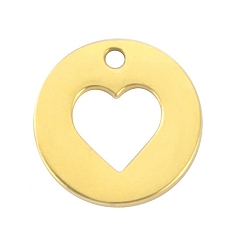 Golden Stainless Steel Charms, Flat Round with Heart Charm, Golden, 12mm