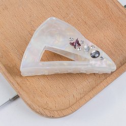 Floral White PVC Claw Hair Clips for Women, Triangle with Butterfly, Floral White, 37x73x43mm