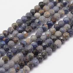 Sapphire Natural Sapphire Gemstone Beads Strands, Faceted, Round, Grade AB, 2mm, Hole: 0.5mm, about 178pcs/strand, 15.3 inch(39cm)