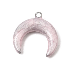 Misty Rose 304 Stainless Steel with Enamel Pendants, Double Horn/Crescent Moon Charms, Stainless Steel Color, Misty Rose, 19x18.5x4mm, Hole: 1.6mm
