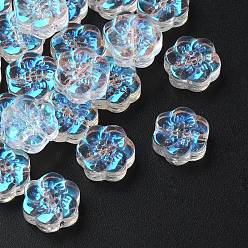 Clear AB 35Pcs Transparent Spray Painted Glass Beads, Plum Blossom Flower, Clear AB, 10x11x4mm, Hole: 1mm