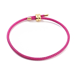 Фуксин Изготовление браслетов из плетеной стальной проволоки, с золотыми тонами латунных бус, фуксиново-красные, внутренний диаметр: 3-1/8 дюйм (8 см)