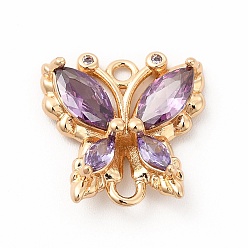 Light Amethyst Brass with K9 Glass Connector Charms, Golden Butterfly Links, Light Amethyst, 16x15.5x4mm, Hole: 1.5mm