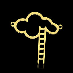 Real 18K Gold Plated 201 Stainless Steel Links Connectors, Cloud with Ladder, Real 18K Gold Plated, 29x28.5x1mm, Hole: 1.4mm