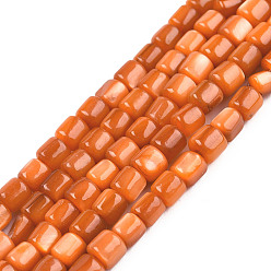 Coral Natural Freshwater Shell Beads Strands, Dyed, Column, Coral, 3.5x3~3.5mm, Hole: 1mm, about 111~117pcs/strand, 14.37 inch~14.65 inch(36.5~37.2cm)