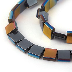 Multi-color Plated Electroplated Non-magnetic Synthetic Hematite Beads Strands, Half Plated, Flat Slice Square Beads, Multi-color Plated, 8x8x3mm, Hole: 0.8mm, about 53pcs/strand, 16.14 inch(41cm)