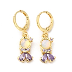 Фиолетовый Серьги в форме принцессы с опалитом и кубическим цирконием, настоящие позолоченные украшения из латуни для женщин, фиолетовые, 16 мм, штифты : 31~32 мм