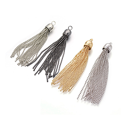 Mixed Color Brass Tassel Pendant Decorations, Ball Chains, Mixed Color, 82~90x10mm, Hole: 4mm