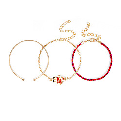 S177-1/Santa Claus Christmas Charm Bracelet Set - Santa, Snowman & Sleigh Multi-Layered Bangle Jewelry