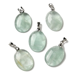 Флюорит Естественный зеленый подвески флюорита, овальные подвески со стойкой, латунные кнопки с платиновым покрытием, защелки на дужках, 30x21.5~22x6~6.5 мм, отверстие : 6x4 мм