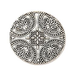Antique Silver Tibetan Style Pendants, Lead Free, Flat Round, Antique Silver, Size: about 40mm in diameter, 2mm thick, hole: 2mm.