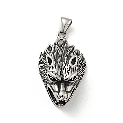 Antik Silber Farbe 304 Edelstahl Anhänger, Wolf, Antik Silber Farbe, 47x27.5x17.5 mm, Bohrung: 3.5x7.5 mm