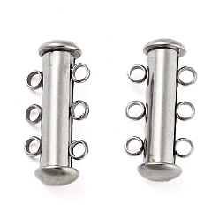 Stainless Steel Color 303 Stainless Steel Magnetic Slide Clasps, 3-Strand, 6-Hole, Tube, Stainless Steel Color, 21x10x6.5mm, Hole: 2mm
