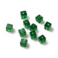 Dark Green Glass Imitation Austrian Crystal Beads, Faceted, Suqare, Dark Green, 4x4x4mm, Hole: 0.9mm
