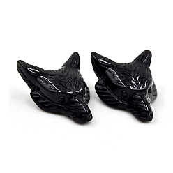 Obsidian Natural Obsidian Carved Healing Wolf Head Figurines, Reiki Energy Stone Display Decorations, 38x28mm
