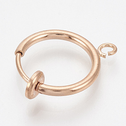 Rose Gold 316 Surgical Stainless Steel Clip-on Hoop Earrings, For Non-pierced Ears, with Brass Spring Findings, Rose Gold, 18x16x2mm, Hole: 1.5mm