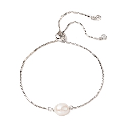 Platinum Oval Natural Pearl Beaded Slider Bracelet, Brass Jewelry for Women, Platinum, Inner Diameter: 3/8~2-1/2 inch(1~6.4cm)